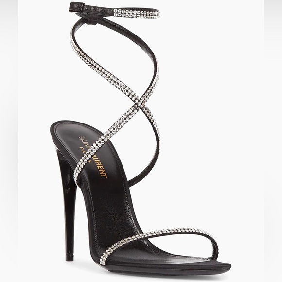 Saint Laurent Georgia Sandals In Crepe Satin With Rhinestones - Picture 1 of 16